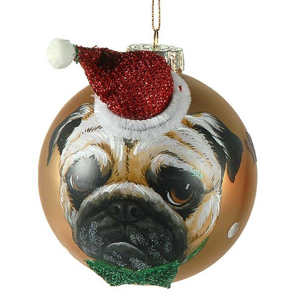 Χριστουγεννιάτικη Γυάλινη Μπάλα, με Σκυλάκι και Σκουφάκι (10cm)